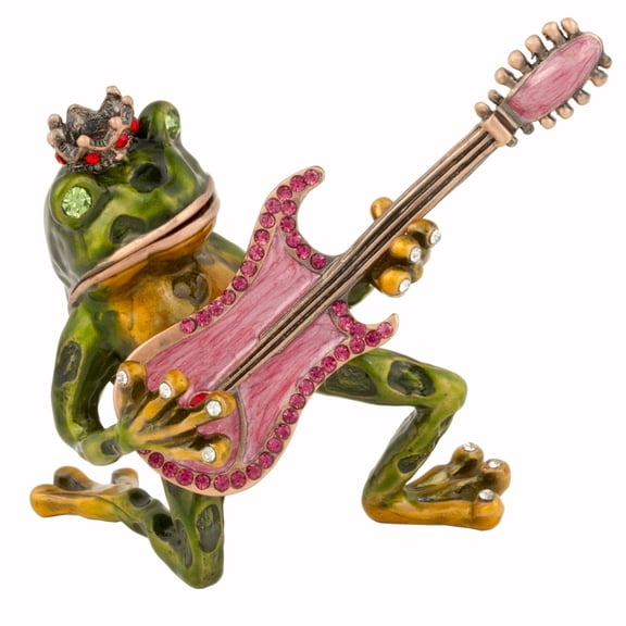 Versil Frog with Guitar Austrian Crystal Trinket Box from