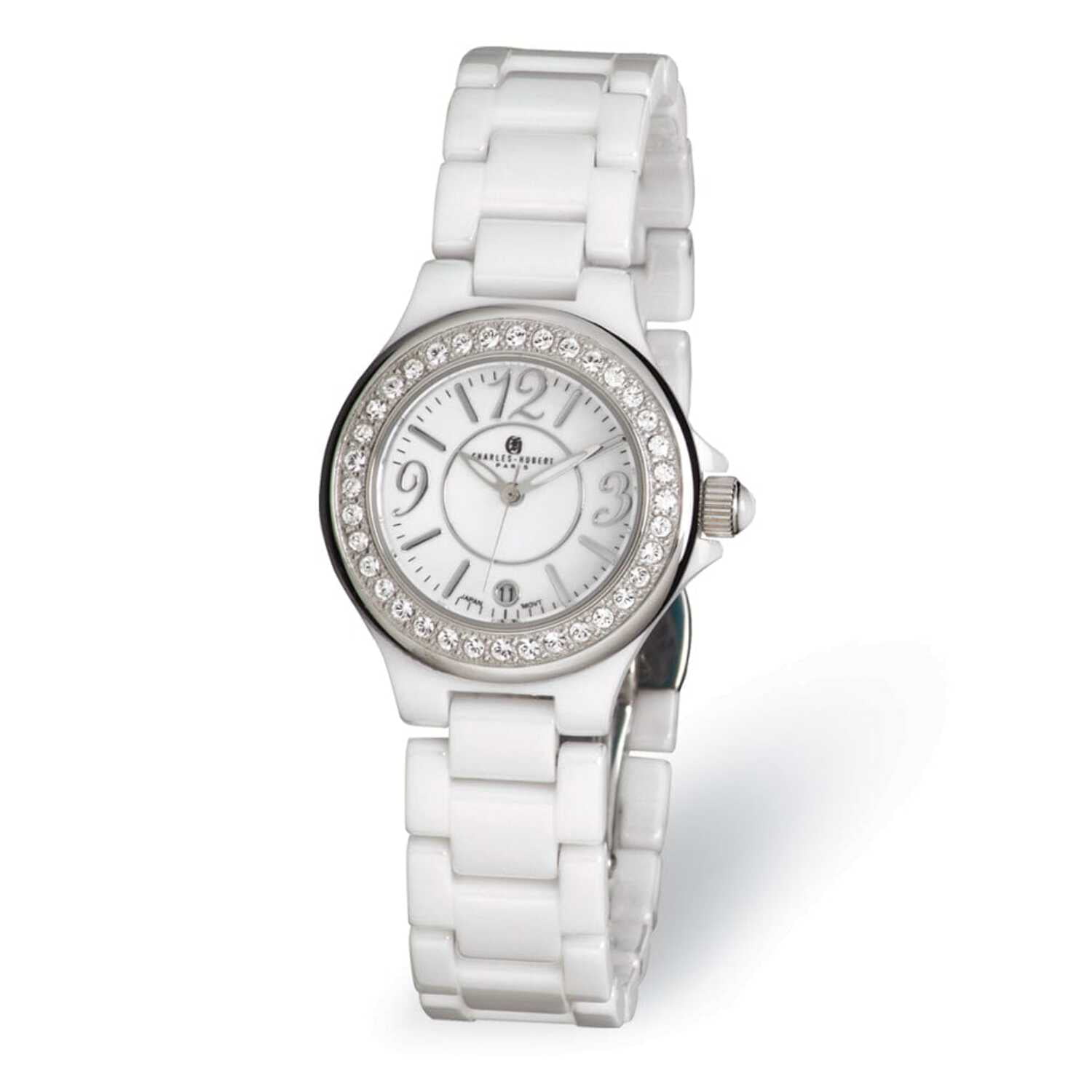 Ladies Charles Hubert White Ceramic Crystal Watch - Walmart.com