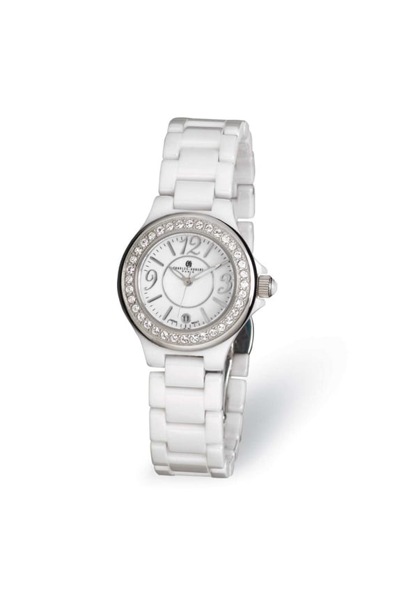 Ladies Charles Hubert White Ceramic Crystal Watch