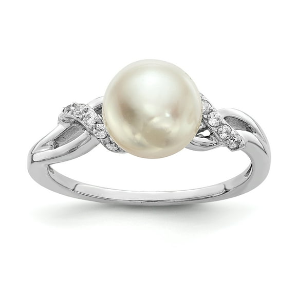 Versil Sterling Silver Rhodium-plated 8-9mm White Freshwater Cultured Pearl Cubic Zirconia Ring by 6