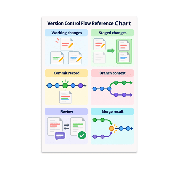 Version Control Flow Reference Chart Guide - Digital Literacy Learners - 13x19 Poster Print