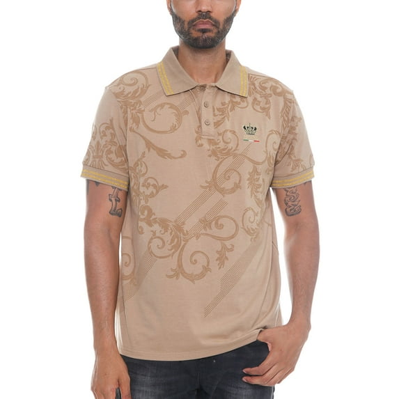 Version Couture Mens Collar Polo Shirt Casual Designer Greek Printed Pattern Top