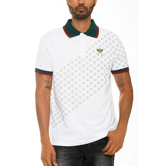 Version Couture Mens Collar Polo Shirt Casual Designer Greek Printed Pattern Top