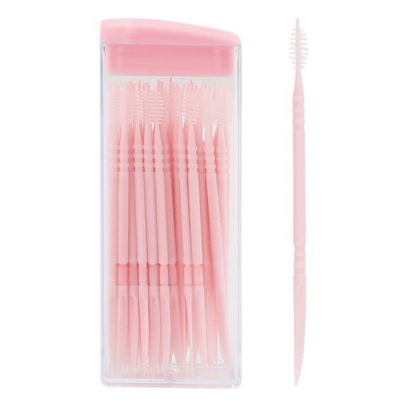 Version of portable plastic cleaning toothpick 50 pack daily no odor multi-use travel two-head dental floss stick-Pink