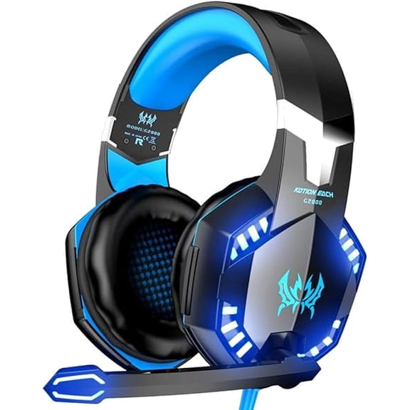 VersionTECH. G2000 Gaming Headset Blue, Noise Cancelling Mic, 50mm Bass Surround, LED Lights, Soft Memory Earmuffs for PS5, PS4, Xbox One, PC, Mac, Laptop, Switch