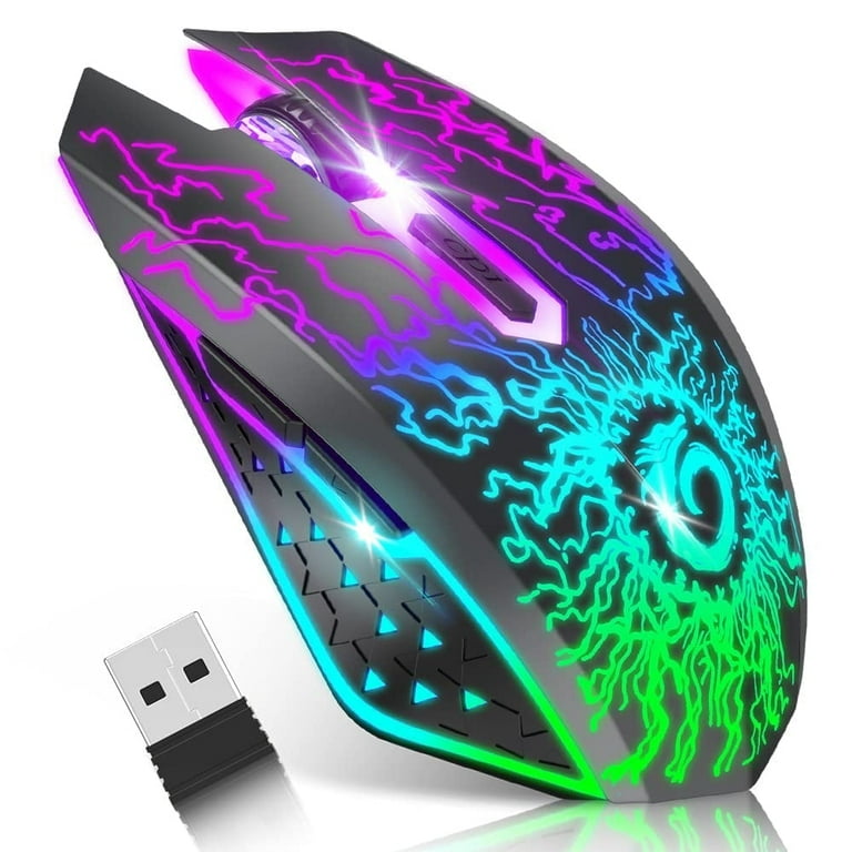 VersionTECH. Wireless Gaming Mouse with RGB Colorful LED Lights Silent Click 2.4G USB Nano Receiver 3 Level DPI for PC Mac XBOX