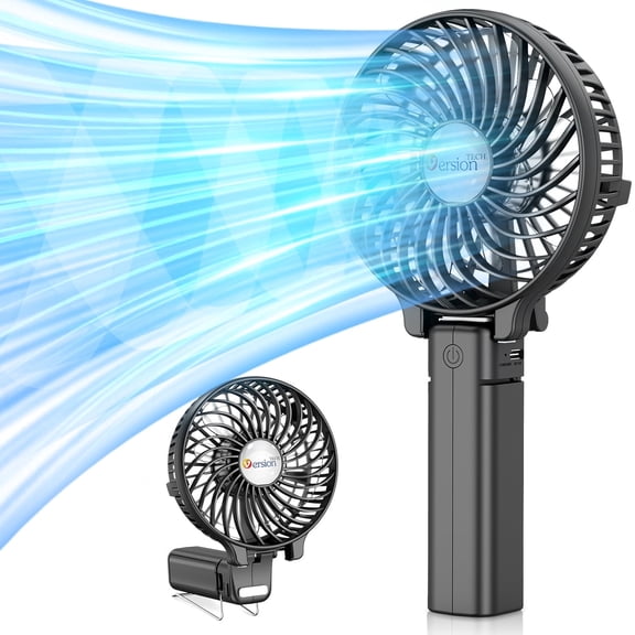 VersionTECH Portable Handheld Fan,4000mAh USB Rechargeable Battery Operated,3 Speed Wind,180 Foldable Mini Table Fan for Travel Home Office