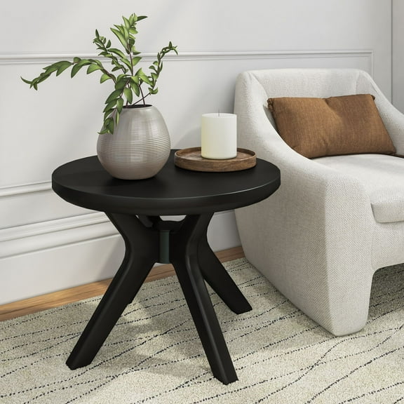 Plank+Beam Cross Leg Modern Coffee Table, 24" Solid Wood Tables for Living Room, Round Center Table
