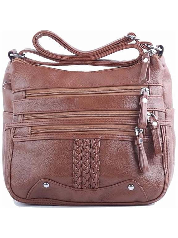 10 Pockets Crossbody Purse for Women Medium Pocketbooks Ladies Soft PU Leather Shoulder Bag Ladies Top Handle Satchel