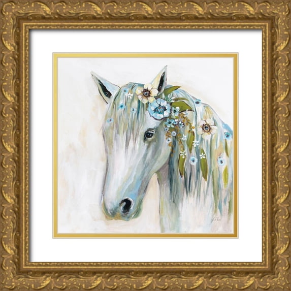 Vertentes, Jeanette 12x12 Gold Ornate Wood Framed with Double Matting Museum Art Print Titled - Lovely II Blue Flowers