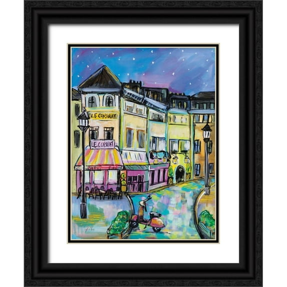 Vertentes, Jeanette 12x14 Black Ornate Wood Framed with Double Matting Museum Art Print Titled - Paris Evening I