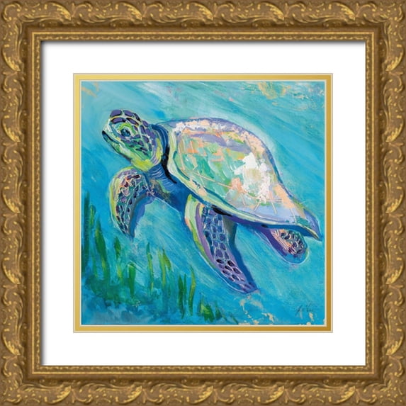 Vertentes, Jeanette 15x15 Gold Ornate Wood Framed with Double Matting Museum Art Print Titled - Sea Turtle Swim Light Flipped