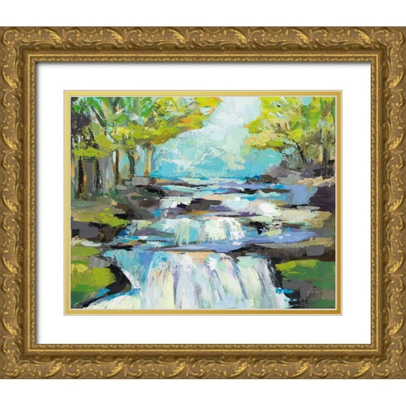 Vertentes, Jeanette 18x15 Gold Ornate Wood Framed with Double Matting Museum Art Print Titled - The Waterfall