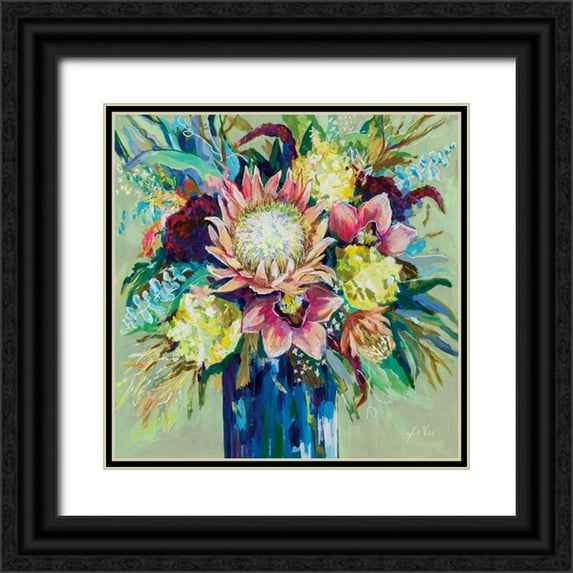 Vertentes, Jeanette 20x20 Black Ornate Wood Framed with Double Matting Museum Art Print Titled - Marias Bouquet Sage