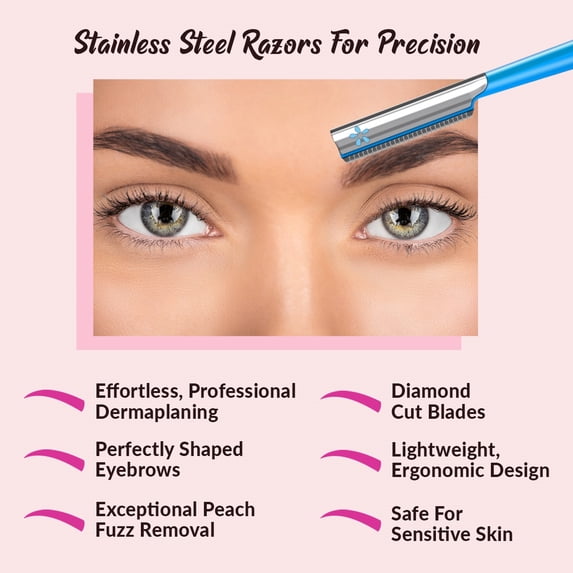 Vertex Beauty Womens Facial Razor Hair Removal Dermaplaning Tool Peach Fuzz Remover Shaver Travel Trimmer Women Remove Fine Hair Blue Eyebrow Razors Dermaplane Face Shavers Exfoliating Sensitive Skin