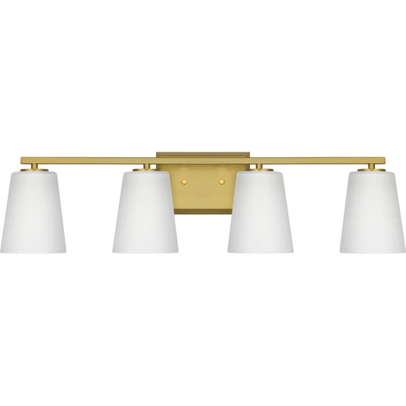 Vertex Collection Four-Light Brushed Gold Etched White Glass Contemporary Bath Light