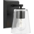 thumbnail image 1 of Vertex Collection One-Light Matte Black Clear Glass Contemporary Bath Light, 1 of 13