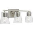 thumbnail image 1 of Vertex Collection Three-Light Brushed Nickel Clear Glass Contemporary Bath Light, 1 of 14