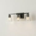 thumbnail image 1 of Vertex Collection Three-Light Matte Black Clear Glass Contemporary Bath Light, 1 of 14