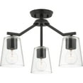 thumbnail image 1 of Vertex Collection Three-Light Matte Black Clear Glass Contemporary Convertible Chandelier, 1 of 20