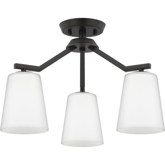 Vertex Collection Three-Light Matte Black Etched White Contemporary Convertible Chandelier