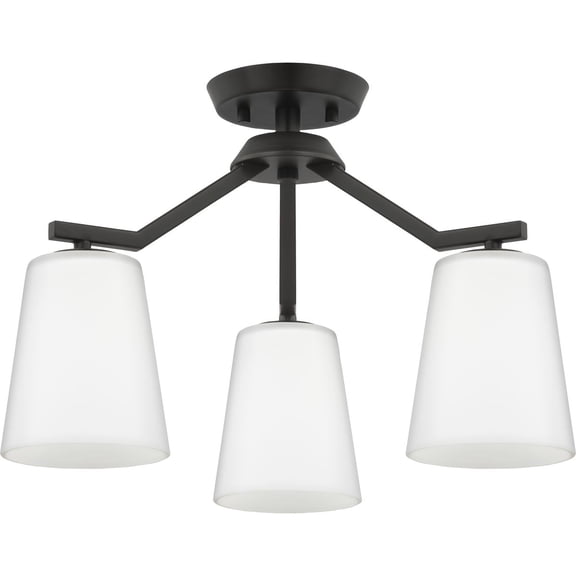 Vertex Collection Three-Light Matte Black Etched White Contemporary Convertible Chandelier