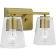 thumbnail image 1 of Vertex Collection Two-Light Brushed Gold Clear Glass Contemporary Bath Light, 1 of 13