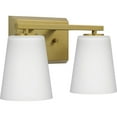 thumbnail image 1 of Vertex Collection Two-Light Brushed Gold Etched White Glass Contemporary Bath Light, 1 of 14