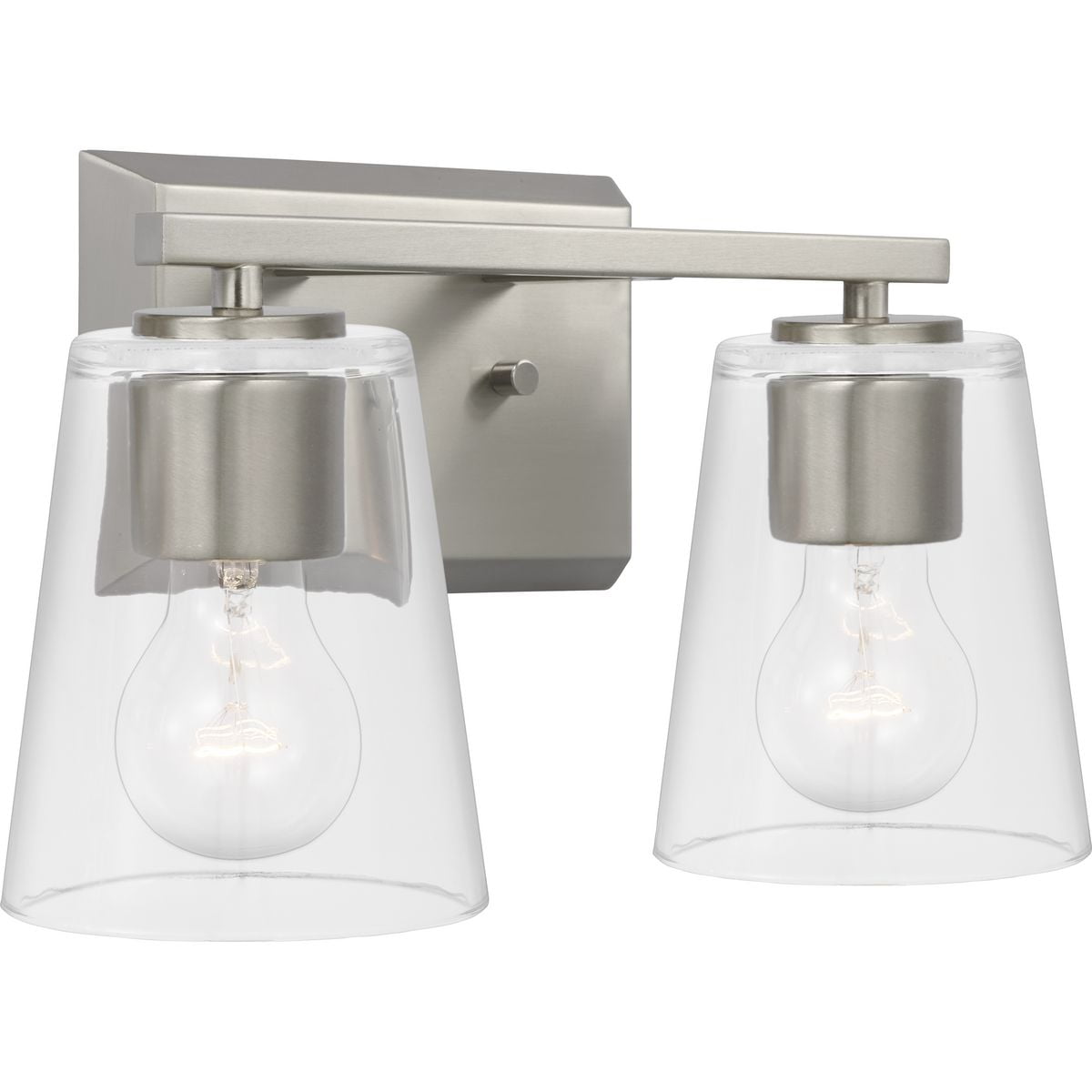 Vertex Brushed Nickel Clear Glass 2-Light Bath Fixture