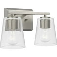 thumbnail image 1 of Vertex Collection Two-Light Brushed Nickel Clear Glass Contemporary Bath Light, 1 of 12