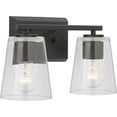 thumbnail image 1 of Vertex Collection Two-Light Matte Black Clear Glass Contemporary Bath Light, 1 of 12