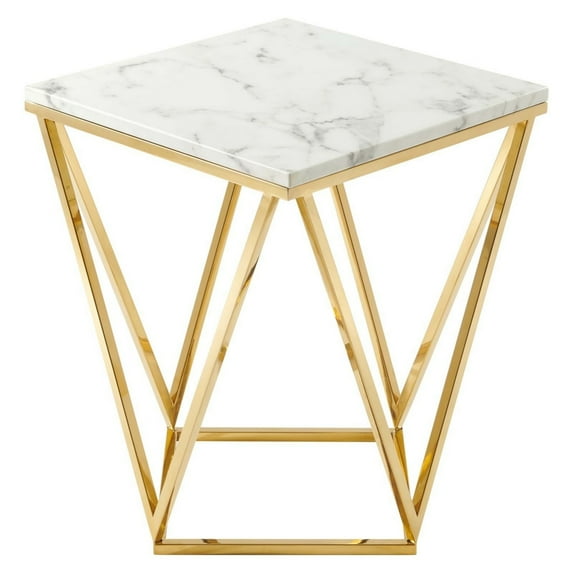 Modway Vertex Gold Metal Stainless Steel End Table in Gold White