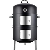 Vertical 17 Inch Steel Charcoal Smoker, Heavy Duty Round BBQ Grill for Outdoor Cooking, Black