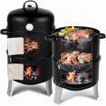 thumbnail image 1 of Vertical 18.5 Inch Steel Charcoal Smoker, Heavy Duty 3-in-1 Portable Outdoor Grill Cooker with Built-in Thermometer for Outdoor Backyard Cooking Grilling Camping, 1 of 10