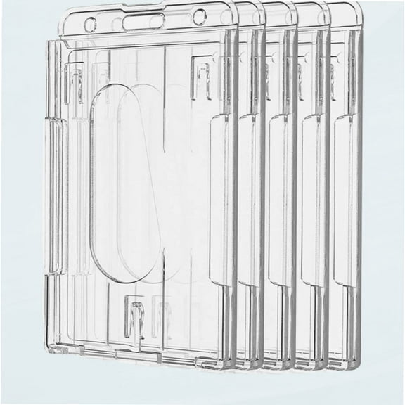 Vertical 2-Card Badge Holder with Thumb Slot Hard Transparent PC Case Protector for Office School IDs Credit Cards Driver’s Licenses and Passes, 5 Pack