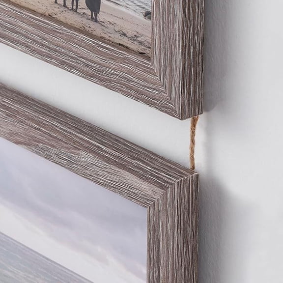 Vertical 4-in-1 Wall Mounted Rope Photo Frame, Rustic Wood Quadruple Picture Frame for Farmhouse Home Decor