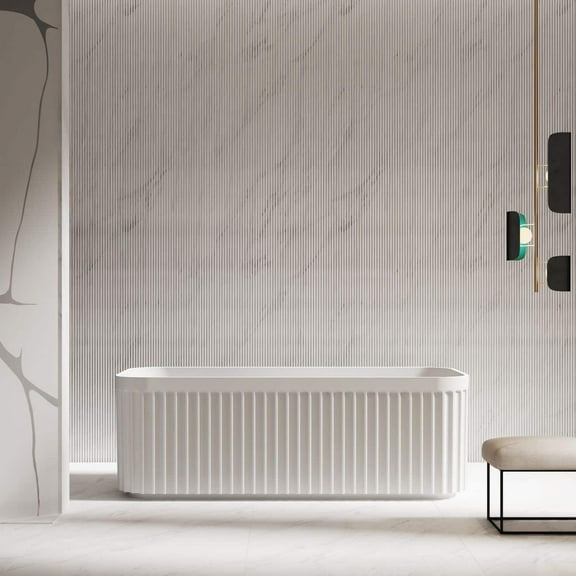 Vertical 59 Inch Acrylic Fluted Double Ended Freestanding Tub