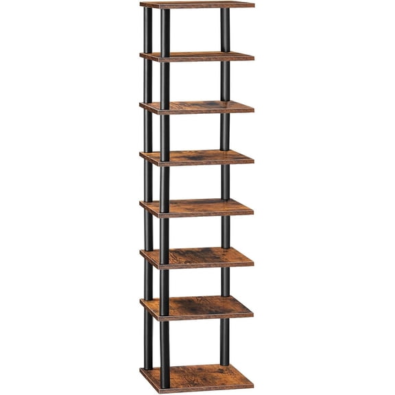 Vertical 8-Tier Shoe Rack, 11" L x 11" W x 53" H, Rustic Brown and Black