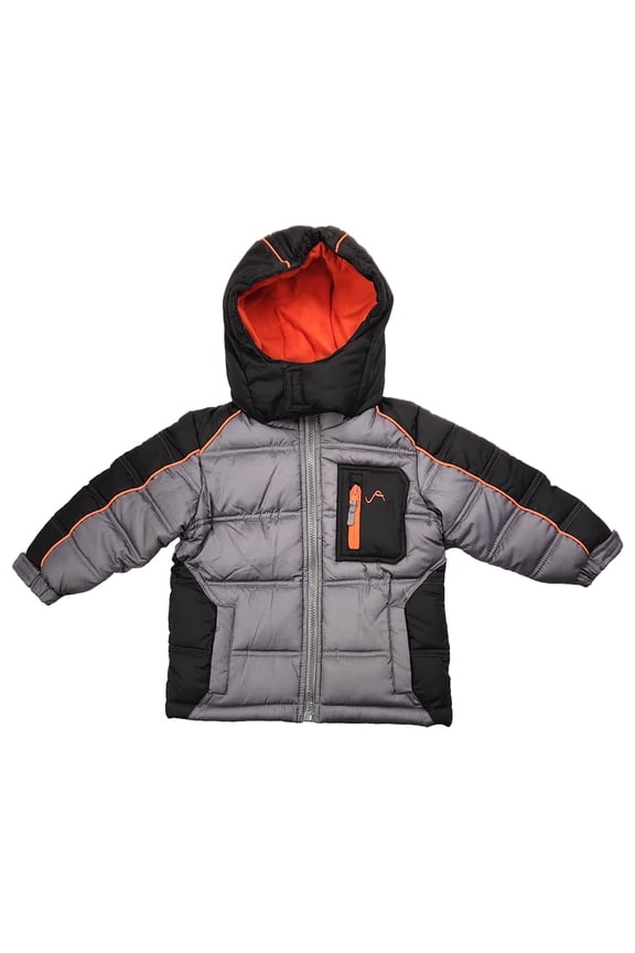 Vertical'9 Toddler Boys Gray & Orange Puffer Jacket Hooded Coat 2T