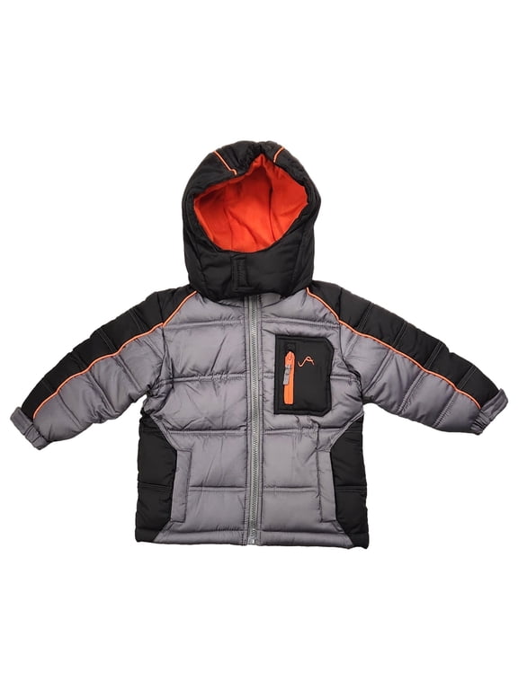 Vertical'9 Toddler Boys Gray & Orange Puffer Jacket Hooded Coat 2T