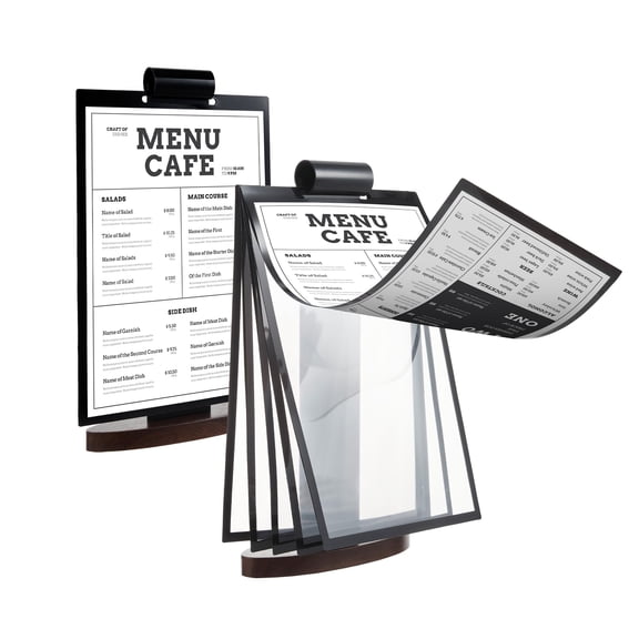 Vertical A4 Acrylic Flip Menu Sign Holder Set of 2, Tabletop Display Easel Stand with Premium Walnut Wood Base, Desktop Poster Organizer for Cafe, Restaurant, Retail Shop & Office Counter