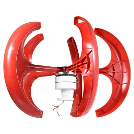 Vertical Axis Wind Turbine, Hybrid Wind Solar System with Controller, Flange Plate, 1200W 24V 5 Leaves Windmill Generator Kit for Ship