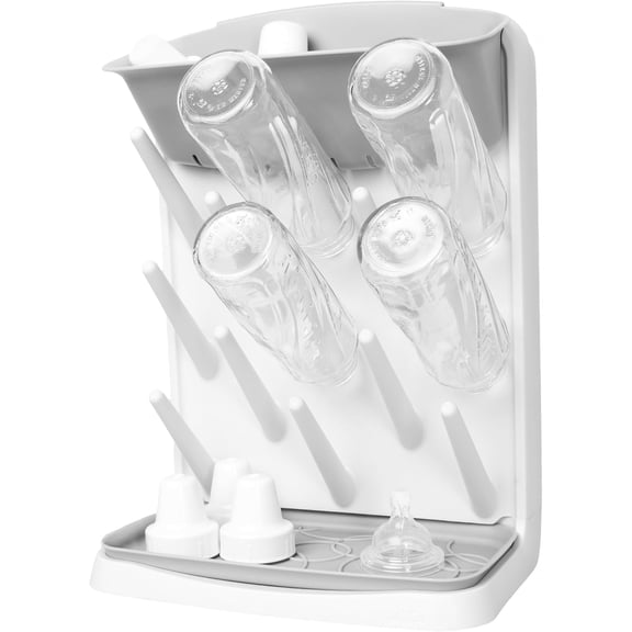 Vertical Baby Bottle Drying Rack, Space Saving Countertop Drying Rack Baby Organizer, Gray