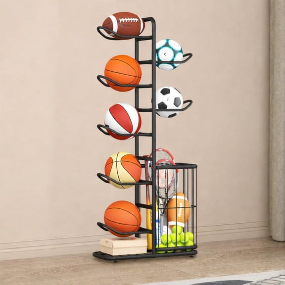 Vertical Ball Rack -basketball rack- Durable Carbon Steel Storage for Basketball, Soccer, Volleyball, and More - Easy to Assemble, Waterproof, Sturdy