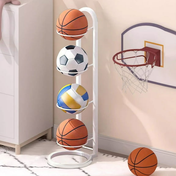 Vertical Ball Storage, Basketball Storage Shelf, Iron Volleyball Stand Holder Basketball Rack 4 Tier Ball Rack for Football