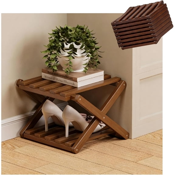 Vertical Bamboo Shoe Rack with Foldable Design for Small Spaces, Natural Wood Finish