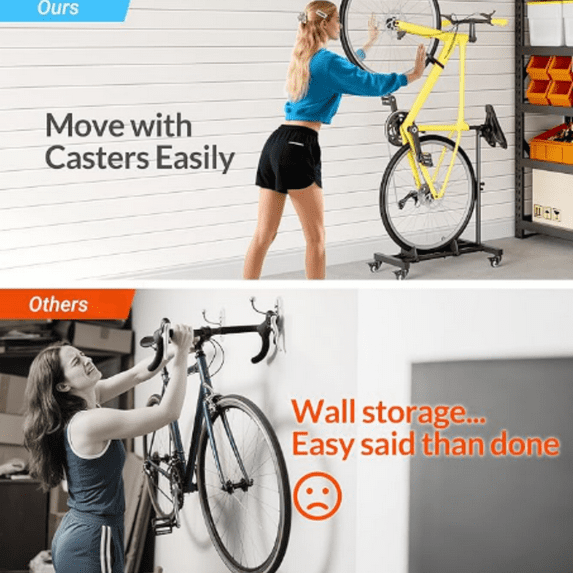 Vertical Bike Stand, Freestanding Bike Rack Garage Storage Upright Bicycle Floor Stand Indoor Bike Holder with Adjustable Height for Garage & Apartment - for Wheels Sizes up to 29”