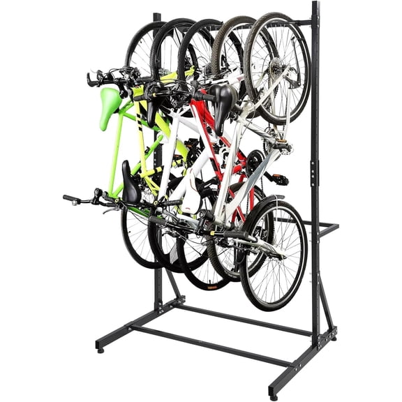 Vertical Bike Storage Rack - Freestanding Bicycle Stand for 5 Bikes - Adjustable Height Design with 300 lbs Capacity - Black