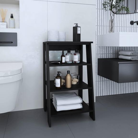 Vertical Black Four - Shelf Storage | Ideal for Small Spaces | Solid Wood Core MDF Filler | Overcome Lack of Storage