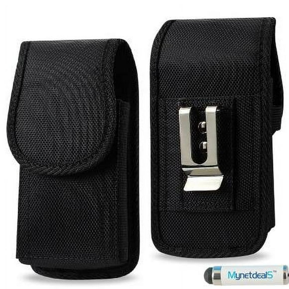 Vertical Black Rugged Canvas Case Pouch Holster for Samsung Galaxy A50, A30, Xiaomi Redmi Note 7 Pro, Redmi 7(Fits w/ Otterbox Symmetry Commuter / Lifeproof Case On) ,w/ Metal Clip and Belt Loop.
